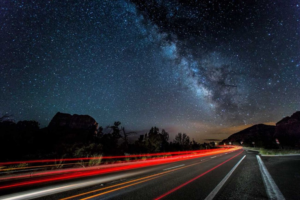 Milky Way and car trails in Sedona